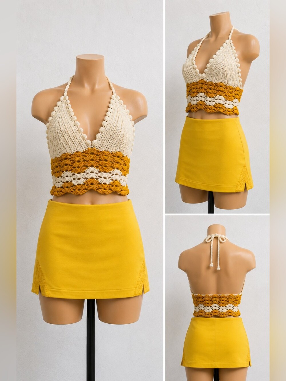 Zara Yellow Skort & Crochet Halter Top Set Size S